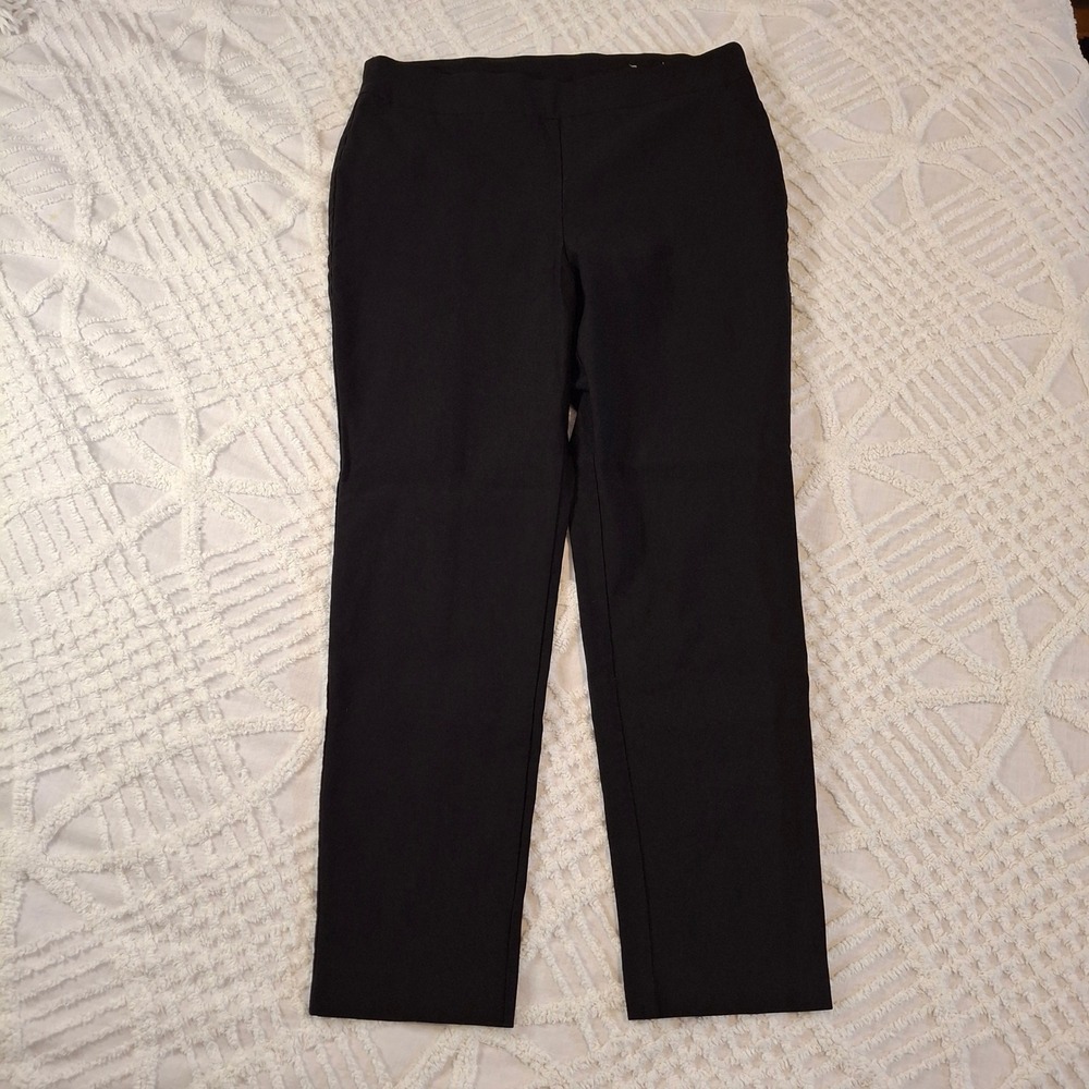 Chicos Black Pull On Ankle Pants Womens 1.5R US 10R Slim Straight Work Slit Hem